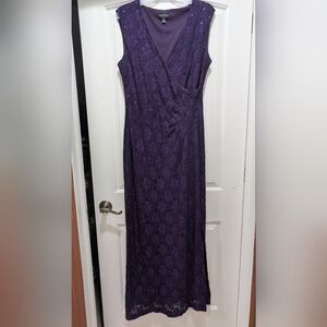 Connected Apparel Purple Lace Dress With Slit On The Left